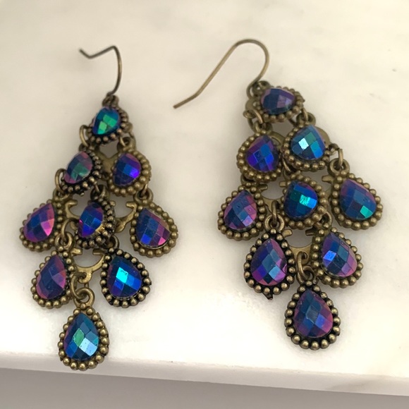 Anthropologie UO peacock Light Chandelier Earrings - Picture 5 of 6